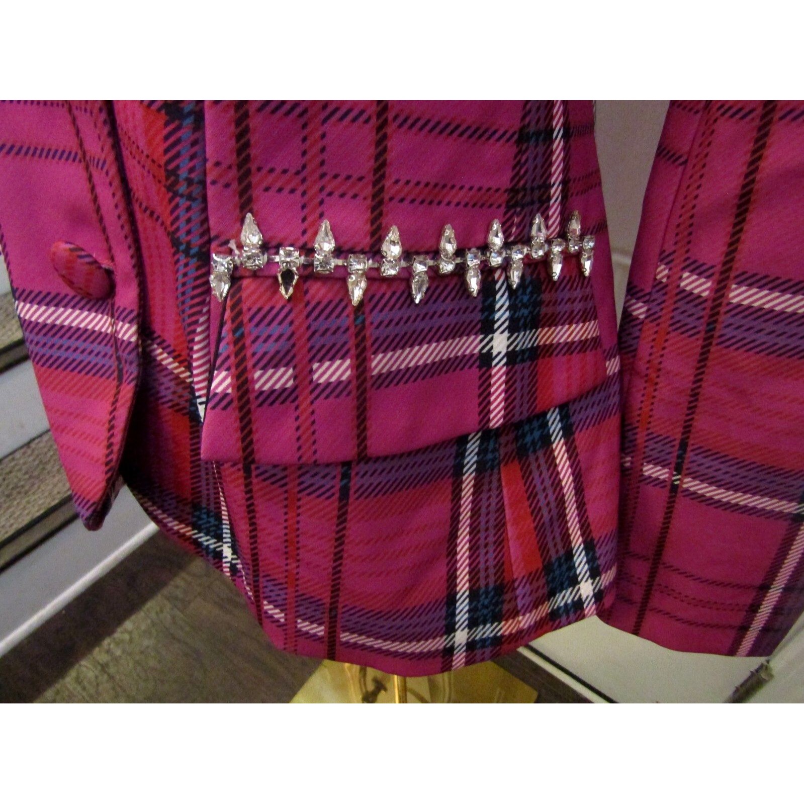 Luxedress Opal Blazer Pink Plaid Lined Rhinestones Pockets Retail $167 Size M — image 4 of 8